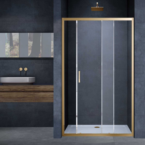 картинка Душевая дверь Alpha VDS-3AL110CLG, 1100, брашированное золото, стекло прозрачное от магазина Сантехстрой