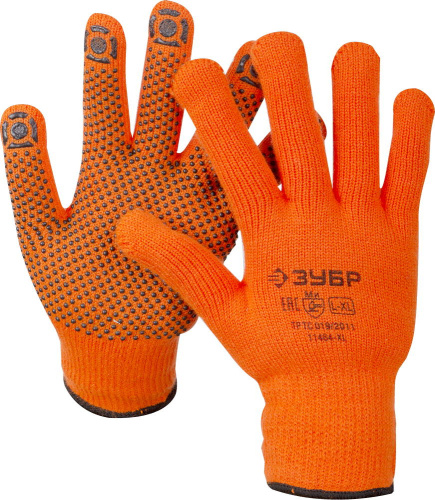 картинка ЗУБР АНГАРА, размер L-XL, перчатки утепленные с начёсом, акриловые, с ПВХ покрытием (точка). от магазина Сантехстрой