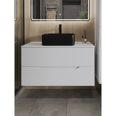 картинка Тумба с раковиной подвесная Orange Line Li-100TuwMDF+B02-460MB 100 см, белый/черный от магазина Сантехстрой