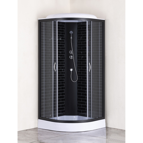 картинка Душевая кабина Loranto 80х80х215 поддон 13см, черный кирпичный узор, прозрачное стекло 4мм, профиль черный (CS668013GB80) от магазина Сантехстрой