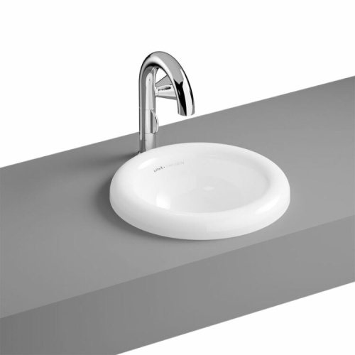 картинка Раковина, Vitra, Liquid, ширина, мм-400, глубина, мм-400, высота, мм-155, тип установки-встраиваемый, отверстия для смесителя-отсутствуют, без перелива, материал-керамика, вид грязеотталкивающего покрытия-VitrA Clean, цвет-белый от магазина Сантехстрой