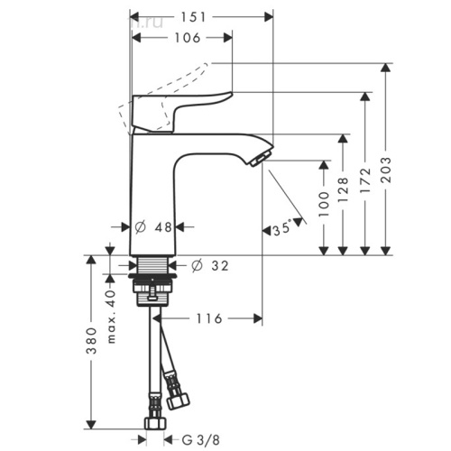 фотография смеситель для раковины metris  100, однорычажный, без донного клапана, хром