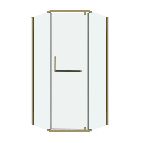 картинка Душ.ограждение 302.K33.03.9090.32.00 Pragma (90*90*195) трапеция,распашн,золото сатин,стекло прозрач от магазина Сантехстрой