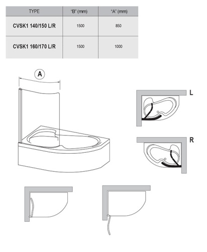 картинка Шторка для ванны Ravak CVSK1 ROSA 160/170 R профиль хром, стекло прозрачное от магазина Сантехстрой