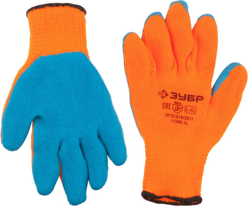 картинка ЗУБР УРАЛ, размер L-XL, перчатки утепленные акриловые с рельефным латексным обливом. от магазина Сантехстрой