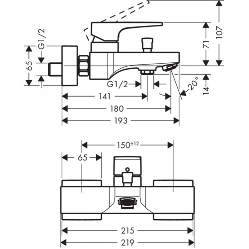 изображение смеситель для ванны, однорычажный, внешнего монтажа, с рычажной рукояткой,шлифованный черный хром 32540340 metropol
