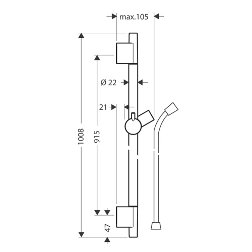 картинка душевая штанга hansgrohe unica s puro 90 см со шлангом, черный матовый (28631670)