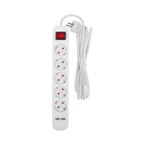 картинка Удлинитель STANDARD 5 гнезд,  3м,  3х1,0мм²,  с/з,  с выключателем,  2 USB,  белый REXANT от магазина Сантехстрой