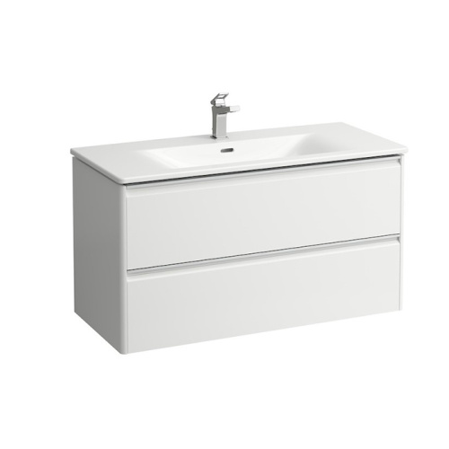 картинка LAUFEN PALACE Комплект мебели 1000х450х545 мм., с раковиной Slim, 2 ящика, органайзер для ящика, ручка анодированный алюминий, цвет белый глянцевый от магазина Сантехстрой