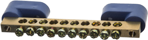 картинка Шина СВЕТОЗАР нулевая на 2-х угловых изоляторах, поворотная,макс. ток 100А, 5,2мм, 10 полюсов от магазина Сантехстрой