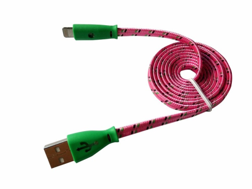 картинка USB-Lightning кабель для iPhone/nylon/flat/pink/1m/REXANT/светящиеся разъемы от магазина Сантехстрой