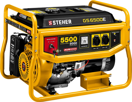 картинка GS-6500Е бензиновый генератор с электростартером, 5500 Вт, STEHER от магазина Сантехстрой