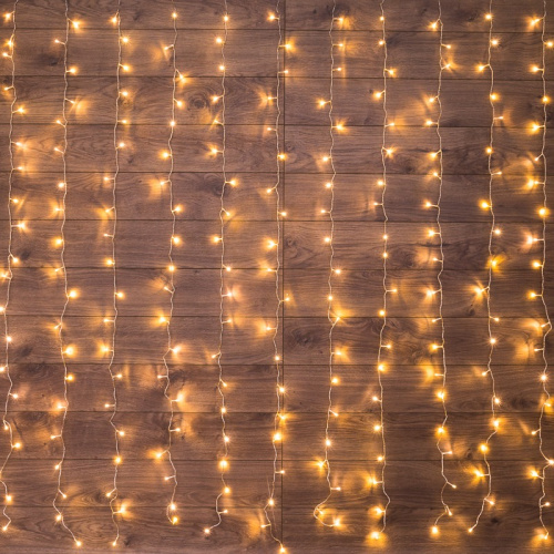 картинка Гирлянда светодиодная Дождь 1.5x1.5 м,  прозрачный ПВХ,  144 LED с контроллером,  теплое белое свечение NEON-NIGHT от магазина Сантехстрой