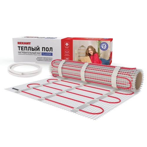 картинка Теплый пол,  нагревательный мат REXANT Classic RNX-2-300, двухжильный,  с экраном,  площадь 2 м²,  0.5х4 м,  300 Вт от магазина Сантехстрой