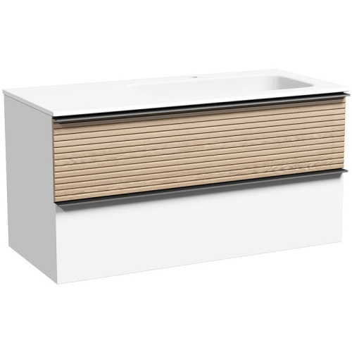 картинка Тумба под раковину Sancos Delta 100 R DL100RW подвесная Дуб светлый Белая от магазина Сантехстрой