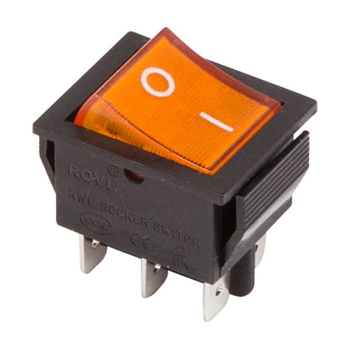 картинка Переключатель клавишный 250V 15А (6с) ON-ON желтый с подсветкой (RWB-506, SC-767) REXANT от магазина Сантехстрой