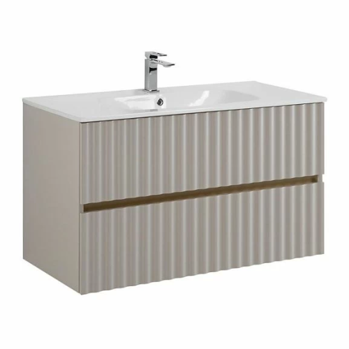 картинка Тумба под раковину Art&Max Elegant 100 с LED подсветкой ручек светло-серая матовая от магазина Сантехстрой