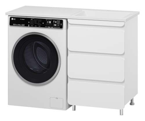 картинка Тумба с раковиной Чегет - 55 напольная 3 ящ. под стиральную машину, белая ПРАВАЯ от магазина Сантехстрой