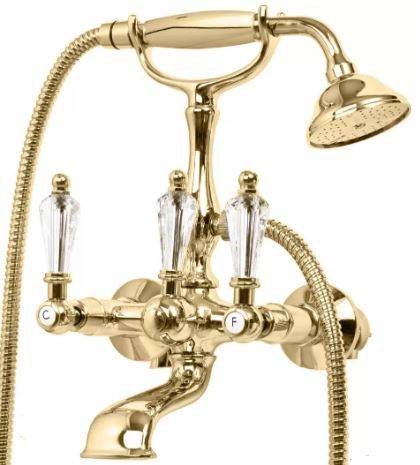 изображение смеситель cezares diamond-pbv-03/24-sw на борт ванны с ручным душем, золото 24 карат, ручки swarovski