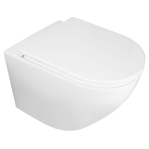 картинка Унитаз подвесной Azario PRO (круглый) СКРЫТОЕ ТОРНАДО безободковый унитаз в комплекте с сидением микролифт скрытая система смыва  490*370*360 мм (PRO-0001 UQ3) от магазина Сантехстрой