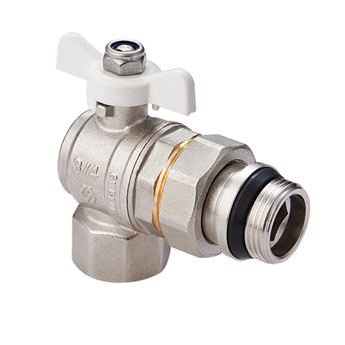 картинка Кран-американка шаровой, MVI, Premium, угловой, 1/2", НВ, PN 40, ручка-бабочка, с полусгоном и самоуплотняющимся кольцом, полнопроходной, материал-латунь никелированная от магазина Сантехстрой