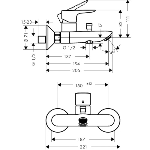 картинка Смеситель Hansgrohe Talis E для ванны с душем однорычажный, черный матовый (71740670) от магазина Сантехстрой
