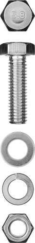 картинка Болт (DIN933) в комплекте с гайкой (DIN934), шайбой (DIN125), шайбой пруж. (DIN127), M6 x 25 мм, 10 шт, ЗУБР от магазина Сантехстрой