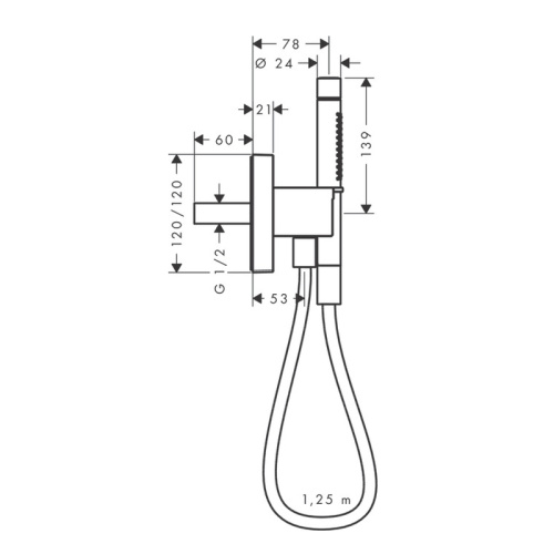 картинка Душевой набор Hansgrohe AXOR Starck 120/120, с ручным душем-"палочкой" 2jet и душевым шлангом,шлифованный черный хром (12626340) от магазина Сантехстрой