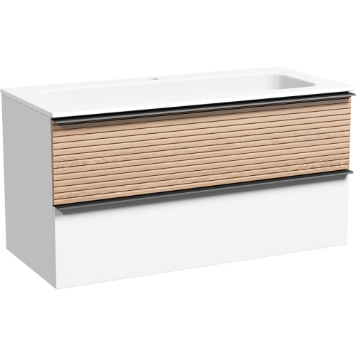 картинка Тумба под раковину Sancos Delta 100 DL100W подвесная Дуб светлый Белая от магазина Сантехстрой