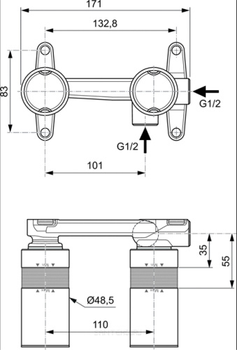 картинка Универсальный встраиваемый комплект для настенного смесителя для умывальника Ideal Standard (комплект №1) (A1313NU) от магазина Сантехстрой