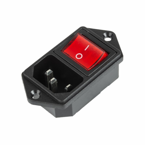 картинка Выключатель клавишный 250 V 6 А (4с) ON-OFF красный с подсветкой и штекером C14 3PIN REXANT от магазина Сантехстрой