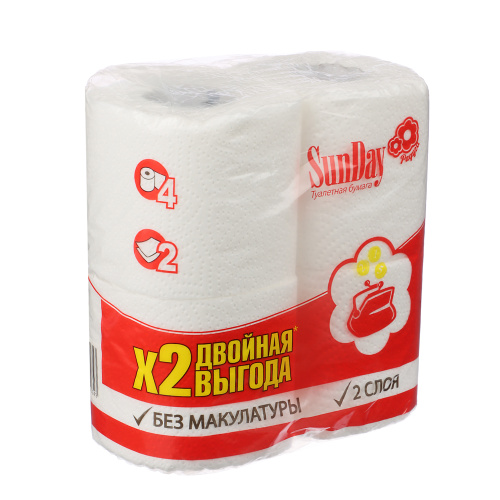 картинка Туалетная бумага SunDay 2-х слойная белая, 4шт от магазина Сантехстрой
