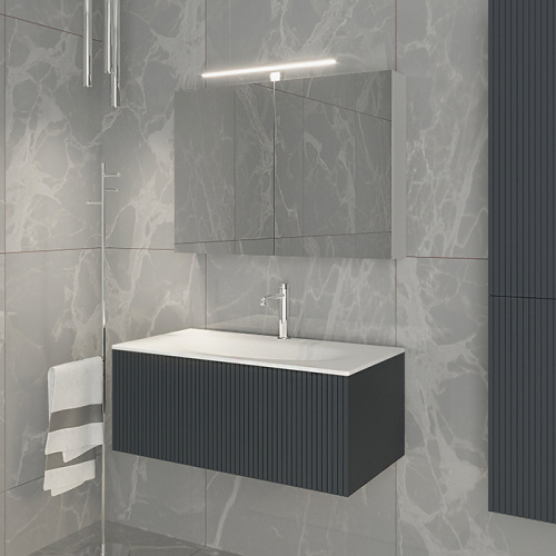картинка TW Shape комплект мебели, база с раковиной Kerasan 547001*1, 102х52см, с 1-м выдвиж. ящиком с механизмом push to open, цвет: серый матовый RAL7016 от магазина Сантехстрой