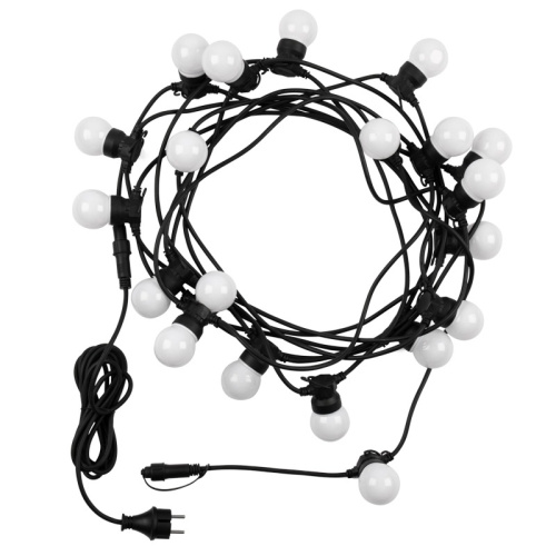 картинка Уличная гирлянда Лофт,  черный каучук,  20 матовых ламп х 5 LED,  влагостойкая IP44 от магазина Сантехстрой