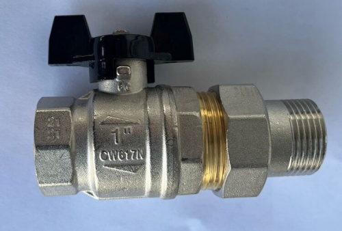 картинка Кран шаровой, ELSEN, Strong T, 1", НВ, ручка-бабочка, латунь, с разъемным соединением от магазина Сантехстрой