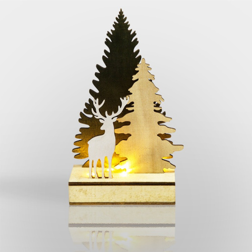 картинка Деревянная фигурка с подсветкой Елочка с оленем 12x6x21,5 см от магазина Сантехстрой