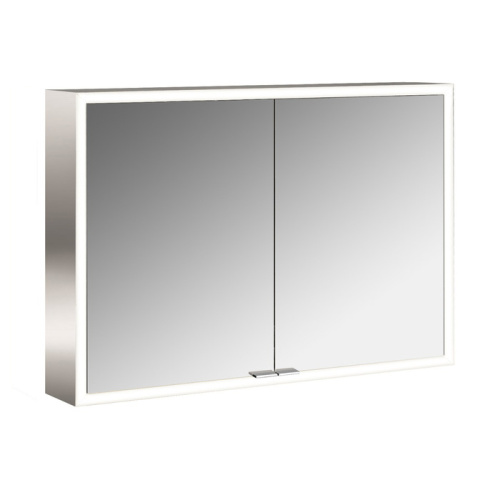 картинка Emco Asis prime Зеркальный шкаф алюминиевый 1000х152хh700мм, навесной, 2 дверки, 2 стекл.полки LED-подсветка сенсорн., розетка, боковые панели зеркало от магазина Сантехстрой
