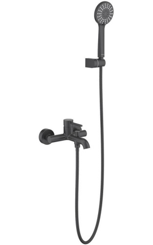 изображение смеситель для ванны с душевым набором aquatek европа, матовый черный aq1349mb