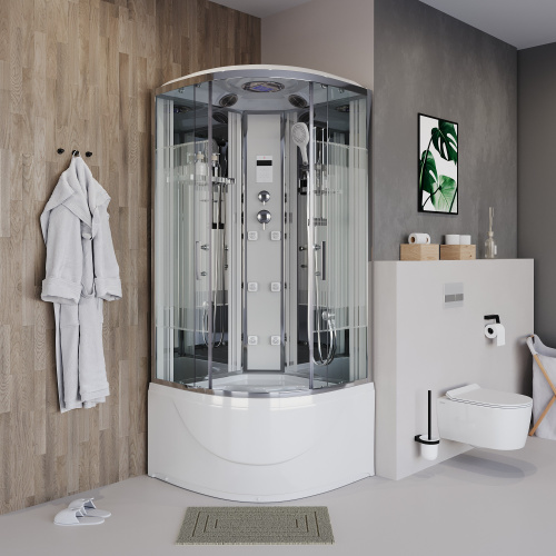 картинка Душевая кабина Niagara Ultra NG-709-01 (100х100х220) высокий поддон(48см),стекло прозрачное с рисунком,4 места от магазина Сантехстрой