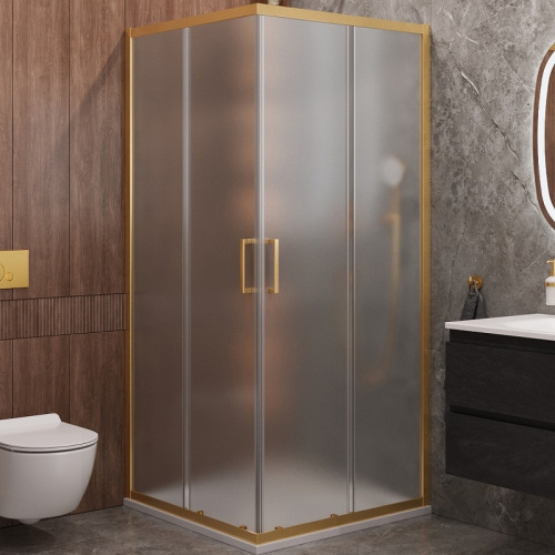 картинка Душевой уголок Cezares Molveno 90x90 MOLVENO-A-2-90-P-BORO профиль Брашированное золото стекло рифленое от магазина Сантехстрой