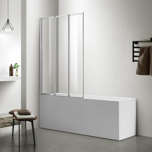 картинка Шторка для ванны AZARIO PRESTON 1100*1500 3-х секционная, прозрачное стекло 4 мм, цвет профиля хром (AZ-NFC6433 1100) от магазина Сантехстрой