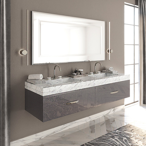 картинка Тумба под раковину VITAGE milldue edition HILTON 900х549х317 мм, 1 ящик, фурнитура polished steel, отделка стекло twill smoke (93) от магазина Сантехстрой