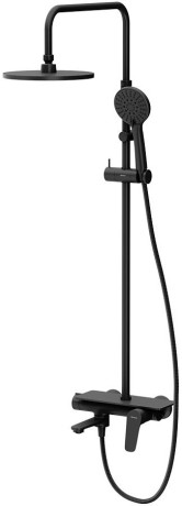 картинка 977730300 ДС Jupiter со смесителем полкой: верхний душ, ручной душ., штанга варио, чёрная от магазина Сантехстрой