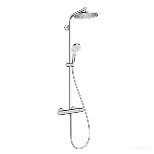 картинка HG Crometta Showerpipe S 240 SHP: термостат для душа + стойка с верхним душем 240мм + ручной душ со шлангом 160мм, цвет хром от магазина Сантехстрой