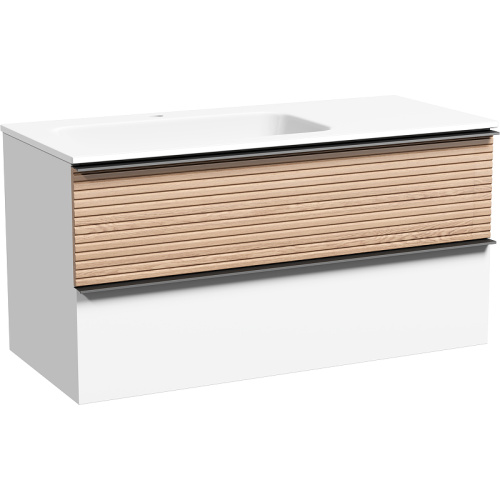 картинка Тумба под раковину Sancos Delta 100 L DL100LW подвесная Дуб светлый Белая от магазина Сантехстрой
