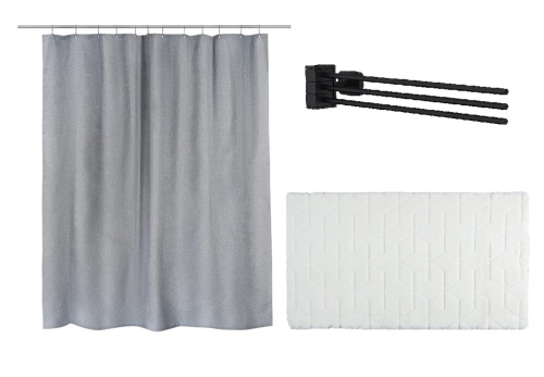 картинка Комплект аксесуаров для ванной SAN5 - шторка + коврик + держатель для полотенец от магазина Сантехстрой