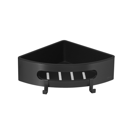 картинка Полка для душа угловая Lemark SHELF LINE из нерж. стали с крючками, черный/ вставка-пластик черный (9772047) от магазина Сантехстрой