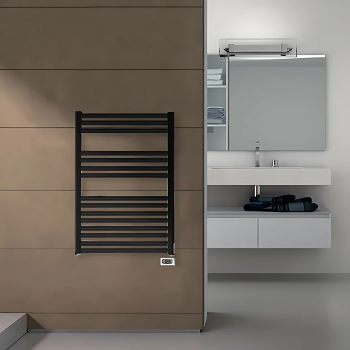 картинка Irsap Ares Полотенцесушитель эл-й 580x818x30мм (15 трубок-2 промежутка), 400 ватт, с регулятором хром, провод: 1200мм, цвет: черный матовый (K1) от магазина Сантехстрой