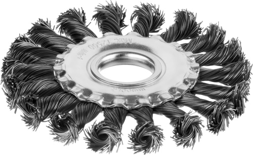 картинка Щетка дисковая для УШМ, жгутированная стальная проволока 0,5 мм, d=100 мм, MIRAX 35140-100 от магазина Сантехстрой