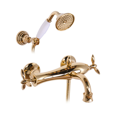 изображение gattoni timor смеситель для ванны с лейкой и шлангом, цвет золото 24кт  (спеццена - только на остатки со склада!)
